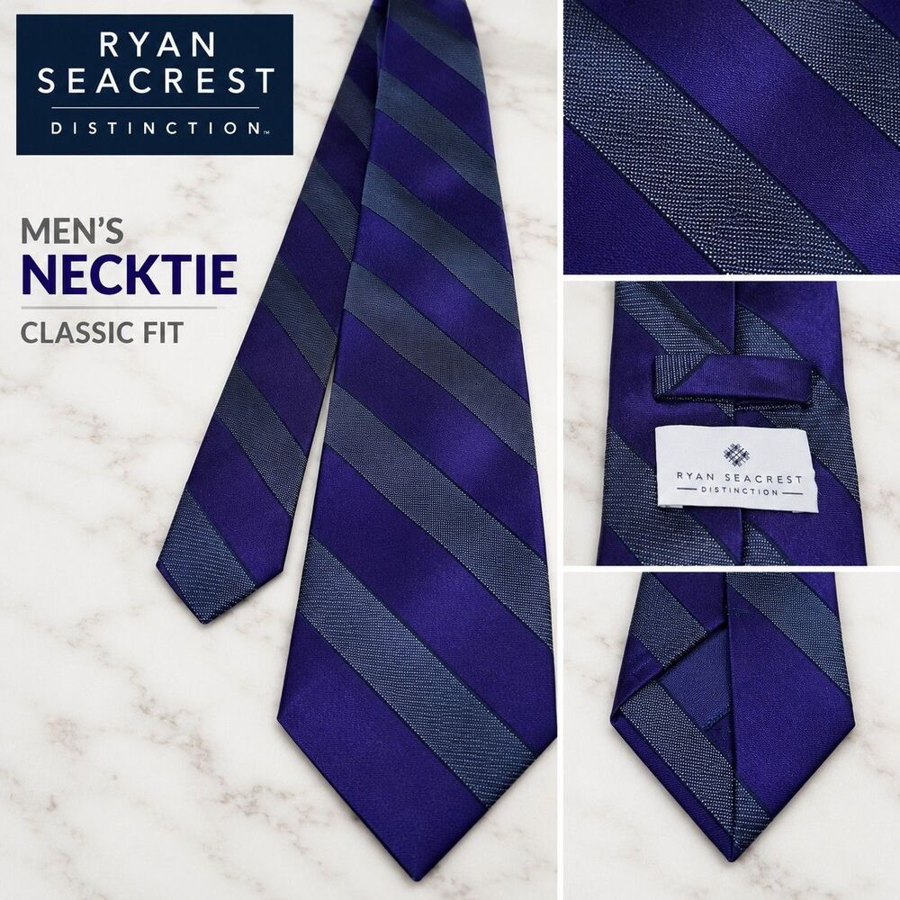 Ryan Seacrest Distinction Men's Blue Gray Striped Necktie Classic